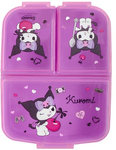 ms móvil shop Kuromi - Sandwich multiplo | Contenitore per il pranzo per bambini con 3 scomparti | Senza BPA | Plastica resistente | Ideale per scuola, picnic o spuntino | Design Kawaii