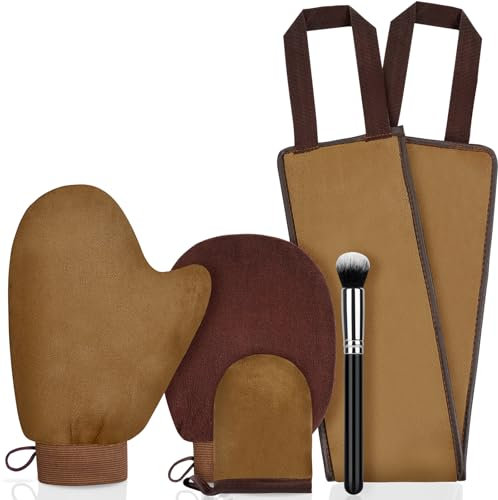 LOPHE Guante Autobronceador, 5 en 1 Manopla Autobronceador, Marrón Aplicadores de Productos Bronceadores, Kit de Aplicador de Bronceado Automático con Aplicador de Espalda y Brocha de Maquillaje
