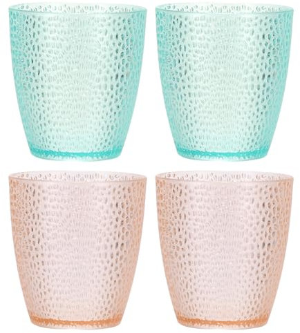 sourcing map Lot de 4 verres réutilisables en plastique transparent de 200 ml, incassables, empilables pour bière, cocktail, eau, jus, whisky (rose/bleu)