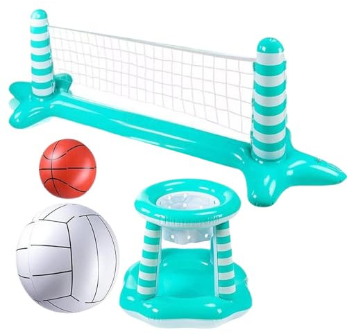 Net Pallavolo Piscina - Set Pallavolo Pool Giocattoli Gonfiabili | Set Galleggiante Includere Pallacanestro, Attività Acquatiche Galleggianti Giocattoli All'aperto con Palle