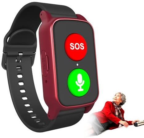 DEaThsalL Fall GPS Alert Devices for Elderly Smartwatch with HD Two-Way Communicatior Speaker Waterproof Health Tracker Preventing Getting Lost Red