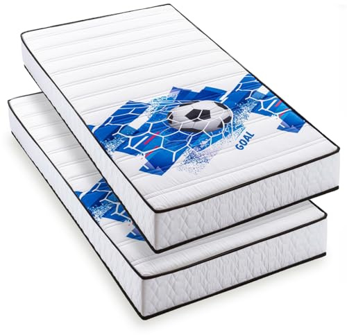 BLUE MOON Lot de 2 Matelas Football 90x190 | 2 Couchages | 15 cm | Mousse Ferme 28 kg/m³ | 5 Zones de Confort | Coutil Microfibre | Livré Compressé | Fabriqué en Belgique