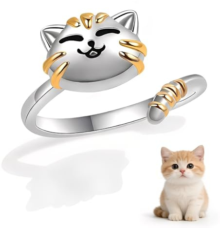KOQAIIZ Anti Stress Ring, Anxiety Ring, Katze-Fidget-Ring, Fidget Toys, Katzenring, Verstellbarer Offener Anti-Stress Ring