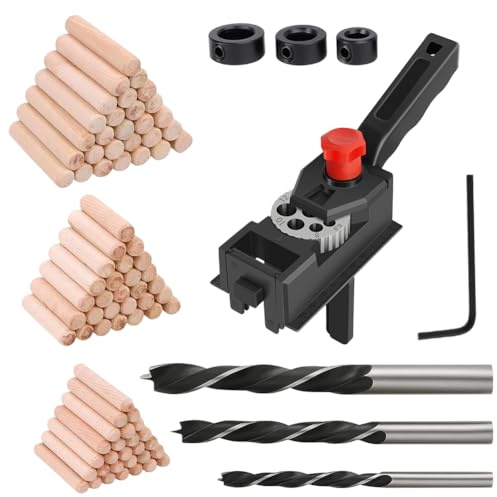 Bohrschablone Holzdübel Set 170 Stück – 10-Loch Dübelschablone mit Lineal, Bohrer, Holzdübel & Zubehör für präzise Holzbearbeitung