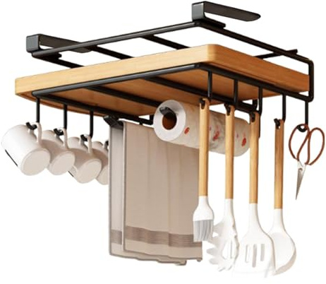 Crochets pour tasses – 26,5 x 25 x 7 cm sous l'armoire, organisateur de tasses en acier inoxydable, porte-serviettes en papier de grande capacité, support épais à suspendre pour tasses, serviettes