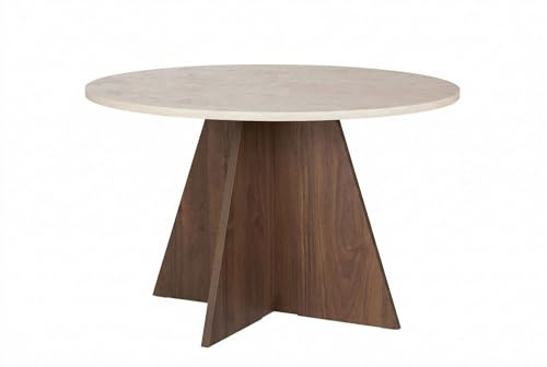 Hanah Home Stilvoller Esstisch, 120 cm, Travertin & Venezia-Nussbaum, 25 mm melaminbeschichtet, Tragkraft 60 kg | Modernes Design