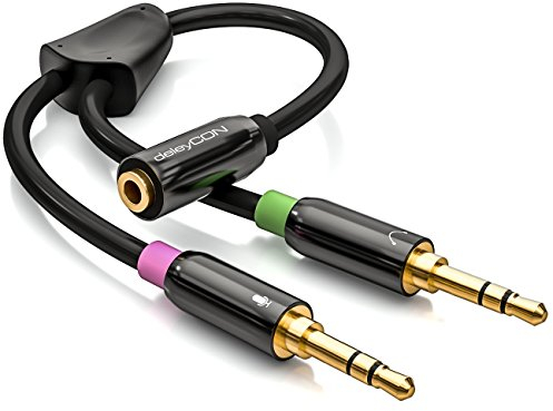 deleyCON Adaptador Auriculares PC Portátil - Cable Adaptador de Audio en Y - Toma Jack 3,5 mm a 2X Conectores Jack 3,5 mm - Auriculares de Smartphone en PC o Portátil