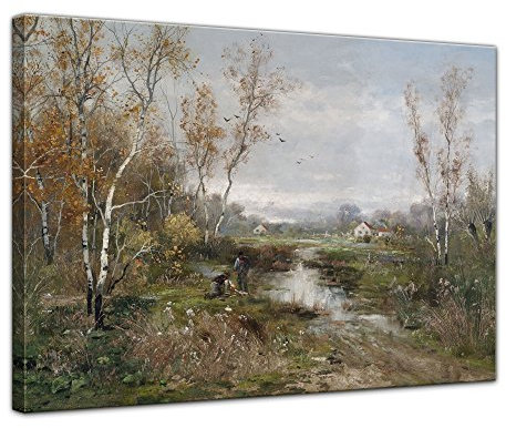 Bilderdepot24 Bild auf Leinwand | Adolf Kaufmann - Herbstliche Moorlandschaft in 70x50 cm als Wandbild | Wand-deko Dekoration Wohnung alte Meister | NEU-180226-70x50-hm