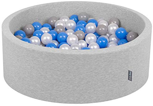 KiddyMoon Bällebad 90X30cm/300 Bälle ∅ 7Cm Bällepool Mit Bunten Bällen Für Babys Kinder Rund, Hellgrau:Perle/Grau/Blau