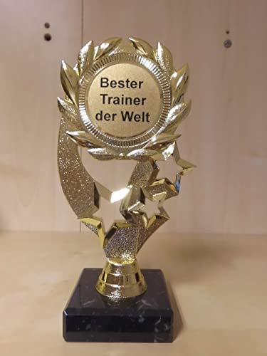 Fanshop Lünen Pokal Geschenk Bester Trainer der Welt Geburtstag Sportpokal - Gr. 19,5 cm, (Gold) - Trophäe - Pokale - mit Gravur - (A322)