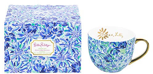 Lilly Pulitzer 12 Ounce Ceramic Coffee/Tea Mug with Gold Handle and Gift Box, High Manetenance