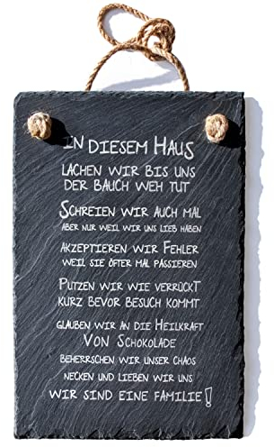 Spruchreif · Schiefer Tafel mit Gravur Familie · Türschild · Schieferschild mit Juteband · Dekoschild aus Schiefer zum Aufhängen Schieferplatte mit Gravur