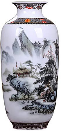 LKXHarleya Vase en Porcelaine Peinte ColoréE Jingdezhen CéRamiques Fleurs Chinoises Traditionnelles Vase Vase en CéRamique Chinoise, Montagne