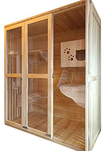 Cheng Beautiful Cat Hotel - Large Wooden Climbing Bed & Activity Center with Indoor Cat House Cover (Natural, 130x60x160cm)