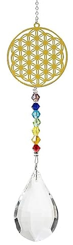Kristalltropfen mit Chakrakette Blume des Lebens - 29 cm Chakra