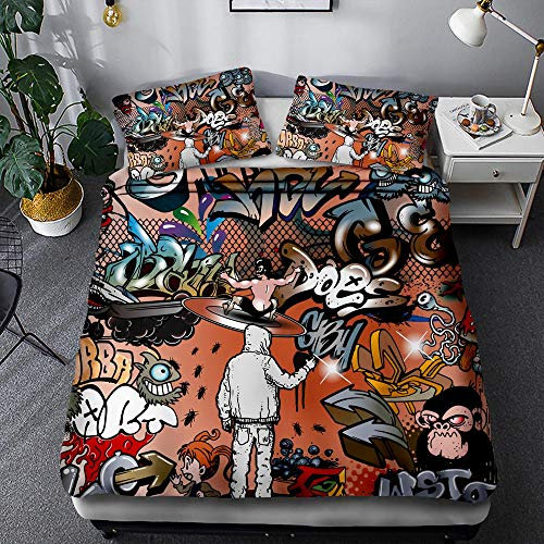 FANSU Graffiti-Kunst Bettwäsche Set Mikrofaser Schlafzimmer Bettwäsche-Set, Bildende Kunst 3D Bequemer Kissenbezug Bettbezug mit Reißverschluss Schließung (135x200cm,Graffiti)