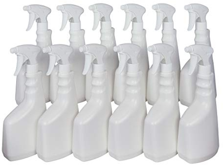 Super Net Cali Botella pulverizador vaporizador de plástico. 750 ml. Spray rellenable para jardín, Limpieza, Industria, hogar y Profesional. Resistente Productos químicos. (12 Unidades, Blanco)