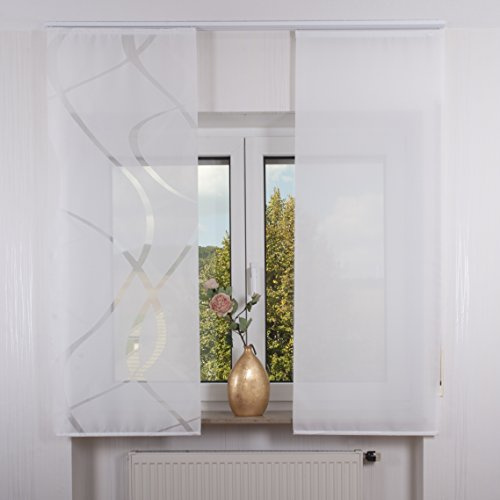 College Gardinen 2er Set Schiebegardine Flächenvorhang inkl. Zubehör (in versch. Längen) Suna-Teresa, Farbe:weiß, Vorhanglänge:140 cm, Farbe Paneelwagen:Silber