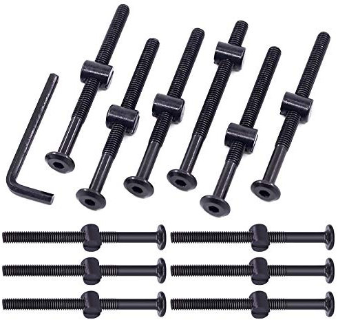 Swpeet 25Pcs Schwarz M6 × 80mm Krippe Hardware Schrauben, Hex Socket Kopf Kappe Krippe Babybett Bolzen und Fassmuttern mit 1 x Inbusschlüssel Perfekt für Möbel, Kinderbetten, Krippe Schrauben