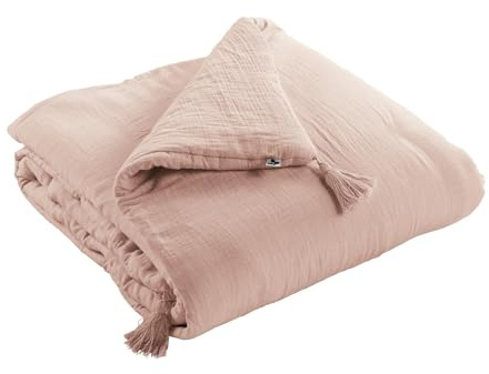 L'effet papillon Bout de lit Gaze de Coton 90 x 220 cm Guimauve Rose | Matière aérienne et ultra douce, agréable en toute saison