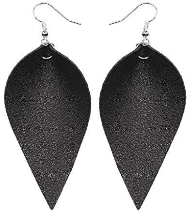 Allinbuy Mädchen Handgefertigte Leder Ohrringe Boho Blatt Teardrop Haken baumeln hängendes Ohr-Bolzen-Frauen-Schmucksachen