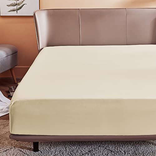 Bedsure Spannbettlaken 140x200cm Boxspringbett Topper - Polyester Mikrofasermaterial Bettlaken 140x200 cm für Matratzenhöhe bis 30 cm, Weiches Spannbetttuch Leintuch, Beige