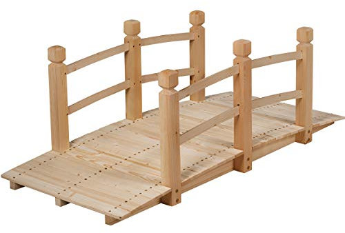 RELAX4LIFE Pont de Jardin Japonais en Sapin Carbonisé avec Garde-Corps, Pont d'Étang Décoration de Jardin Charge Max 100kg pour Cour, Décor, Parc, 50x67x55CM, Brun/Naturel (Naturel)