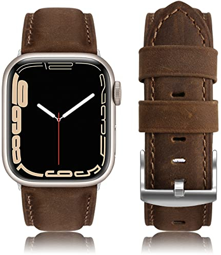 EDIMENS Kompatibel mit Apple Watch Armband 45mm 44mm 42mm, Vintage Echtes Leder Ersatzarmband für Apple iWatch Series 8 7 6 5 4 3 2 1 SE Sport Edition Damen Herren, Vintage Braun