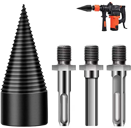 ZPYXBH Bohrkegel Holzspalterbohrer, Holzspalter Schraube Kegel, Kegelspalte Brennholzspalter-Bohrer, Quick Holzspalter Spaltholzkegel Für Elektrische Bohrmaschinen Mit 3Pcs Bohrgriffe,42mm