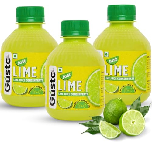 Gusto Foods Green Lime Juice Concentrate - Pack of 3 (600 ml) | Pocket Bottle Hassle-Free | 60 Tangy Natural Lime Juice | Rich in Vitamin C