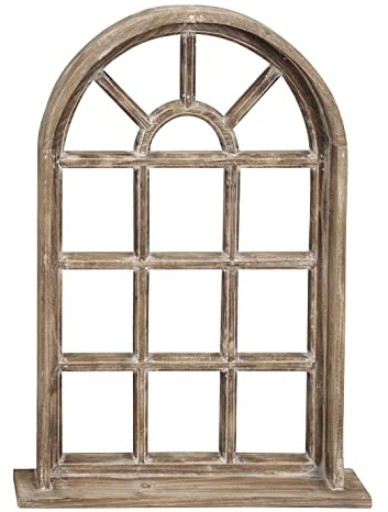 Posiwio Deko-Fenster Fensterrahmen mit Rahmen und Ablagebrett Holz im Landhausstil braun Shabby, ca. 45 x 9,5 x 61 hoch