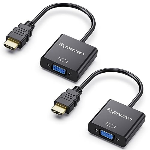 Rybozen HDMI to VGA Adapter,2 Pack Gold-Plated HDMI Converter (Male to Female) Compatible for Computer, Desktop, Laptop, PC, Monitor, Projector, HDTV, Chromebook, Raspberry Pi, Roku, Xbox and More