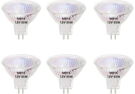 AHEVO MR16 Halogen Light Bulbs, 35W 12V, GU5.3 Bi-Pin Base MR16 Halogen Spotlight Bulbs, 2800K Warm White, Dimmable, Pack of 6