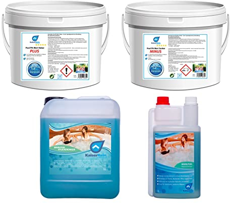 KaiserRein 1 L und 5 L Whirlpool Desinfektionsmittel zzgl. PH- 8kg und PH+ 6 Kg Set I Wasserpflege I Whirlpool Reiniger Desinfektion I Whirlpoolreiniger, Poolreiniger