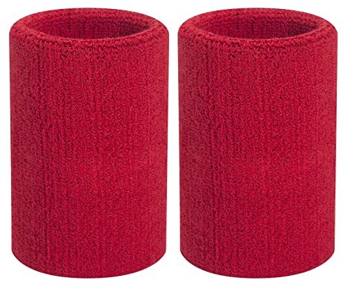 Handgelenk-Schweißband – 10 cm (4 Zoll) Sport-Armbänder, elastische Sport-Armbänder, Dicke Cotto-Armbänder für Gymnastik, Basketball, Tennis, Fußball (1 Paar) (Blau) (Red)