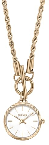 BURKER Kette Damen mit Uhr Anhänger Nicky Halskette Damen Edelstahl 24K Gold Plated Geschenk für Frauen - Gold - 41 cm Kette - 18 mm Umhängeuhr Rund