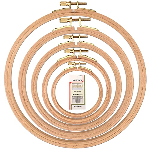 MUFEKUM 5 Stück 5 Größen Buchenholz-Stickrahmen, Kreuzstich-Reifen, Holzkreis für Stickerei, Kreuzstich, Handarbeiten, Kunsthandwerk, Nähen und Aufhängen, 15.2 cm, 15.2 cm) 7.8 cm 20.3 cm)