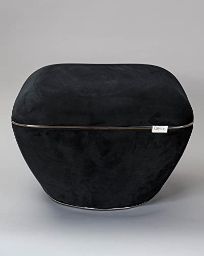 Qiyano Hocker Pouf großer Sitzhocker weicher Samtbezug in Schwarz modern quadratisch bequem für Wohnzimmer, Schlafzimmer, Kunstlederverzierung in Gold, Höhe ca. 43 cm, Farbe: Schwarz