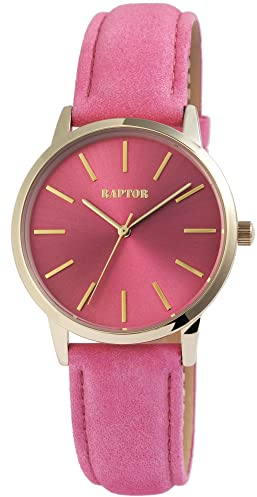 Raptor Sunny Damen-Uhr Leder Dornschließe analog Quarz RA10214 (pink goldfarbig)