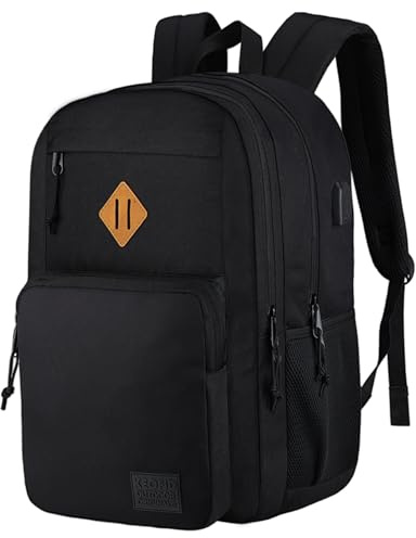 KEOFID Travel backpack for Men and Women, Anti Theft Laptop Backpack with USB Charging Port for Work, Large Bag for College, Carry-on Backpack with Luggage Strap, Water Resistent(Black)