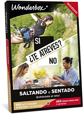 WONDERBOX - Caja Regalo - ¿Te Atreves? Saltando O Sentado -1 Actividad de Adrenalina o 1 Tratamiento Bienestar para 2 Personas - 650 Actividades de Aventura o 450 cenas - Ideas Regalo