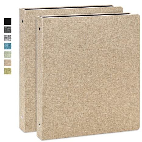 Vienrose Linen 3 Ring Binder 1 Inch, Letter Size, 2 Pack, Khaki