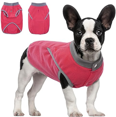 KATZINST Hunde Fleecejacke, Hundepullover Fleece, hundemantel Fleece, Wendefarbe Hundefleecepulli mit Reissverschluss, Warm Hundepulli für Mittelgroße Hunde Labrador Bulldogge, Rot L