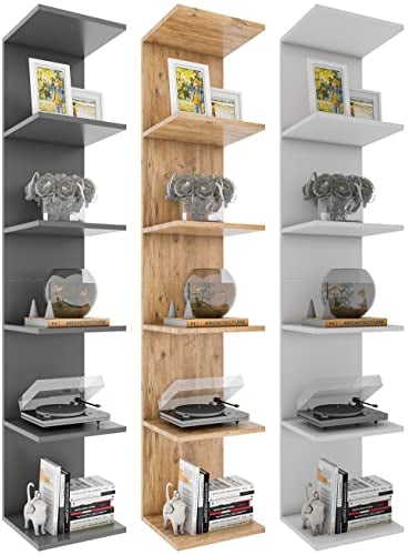 VCM Holzregal hängend | platzsparendes Regal | Maße: H. 180 x B. 35 x T. 30 cm | Elegantes Regal hängend | Aufbewahrungsregal | Bücherregal | Wandboard - Lazas