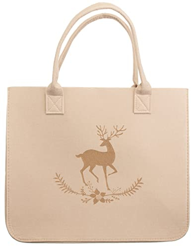 Brandsseller Filztasche mit Hirsch Prägung ca. 38 x 19 x 32 cm Einkaufstasche Shoppingbag Freizeittasche Beige