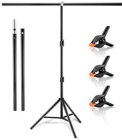 Youyijia Backdrop Stand Kit T-Shape 2x1.5m/6.5 X 5ft Portable Backdrop Support Height Adjustable Photo Backdrop Stand with 3 Clip Clamps for Photo Video Studio
