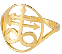 SIPURIS Satanic Leviathan Kreuzring Teufel Lucifer Ringe Leviathan Kirche des Satans Siegelband Stapelbarer Religionsring für Männer Frauen, 21mm, edelstahl, Kein Edelstein