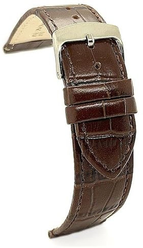 diloy Klassisches Uhrenarmband Kalbsleder Krokodilprägung quadratische Schuppen bequem – Edelstahlschließe – Größen 12mm 14mm 16mm 18mm 20mm 22mm 402 Dunkelbraun 20mm