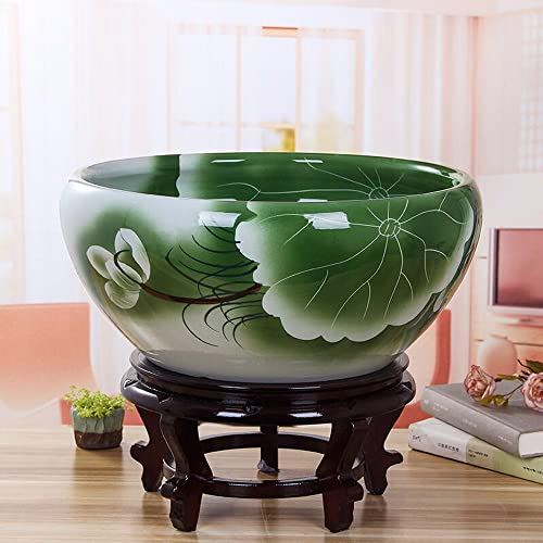 BUNCC Hydrokultur-Pflanzgefäß, chinesisches, handbemaltes Porzellan-Fischglas, große Gartenschüssel, Sukkulenten-Übertopf, Keramik-Übertopf, Hydrokultur-Topfpflanzen, Bonsai