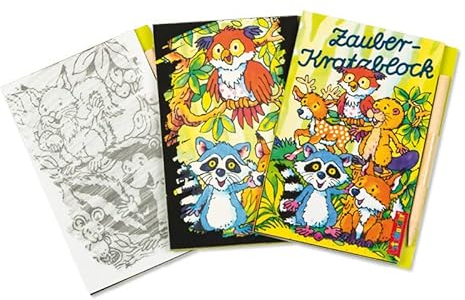 Carpeta 6 Kratz- und Rubbelbilder Plus Kratzstift für Kinder als Mitgebsel, Geschenk und Spiel | Feuerwehr Ponys Zootiere Waldtiere | Kindergeburtstag Geburtstag Malbuch Malbücher, Edition: Waldtiere